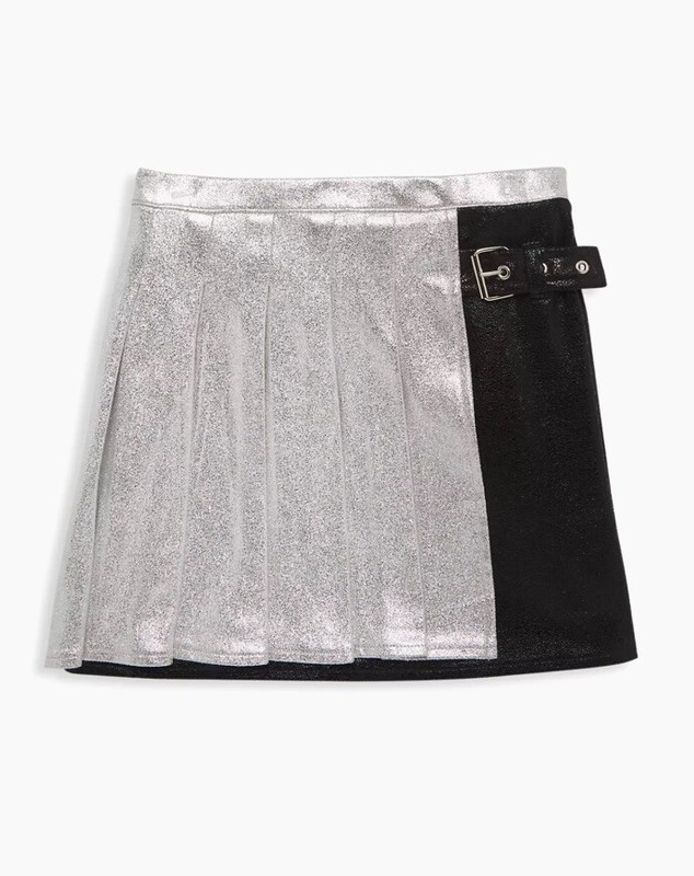 Mia New York  Girl's Metallic Schoolgirl Skirt Black Silver Size 4