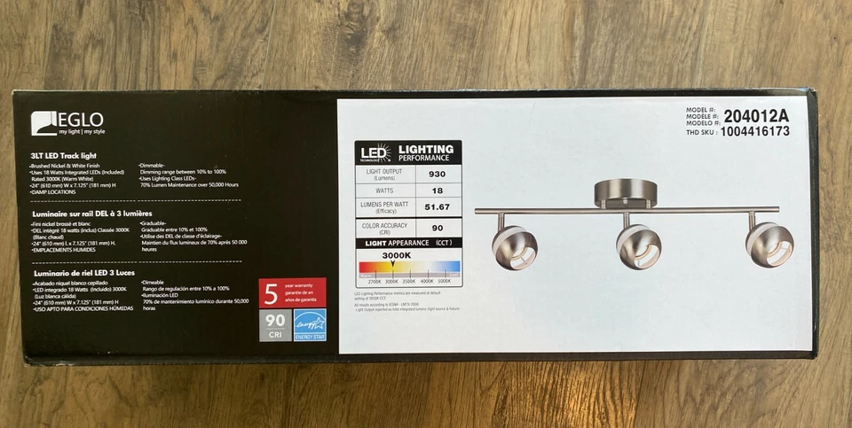 Eglo 204012A Maple Park 24.02" 54W 3-LED Luz de Ceal de Pista, Níquel Cepillado Foto 2 de 4