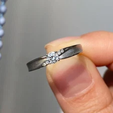 3.5mm Round Cut Moissanite Simple Promise Engagement Ring 14K White Gold Plated