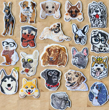 Iron On Embroidery Patch Puppy Lab Frenchie Corgie Husky Dog Head Portrait