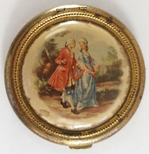 Vintage Colonial Couple Graphic Cosmetic Compact Makeup Mirror 2 ½” Made in USA