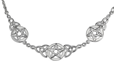 Sterling Silver Celtic Knot Pentacle Necklace Wiccan Triquetra Witch Pentagram
