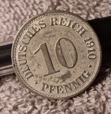 Old 1910  10 Pfennig German Coin ~ heavily Circulated , German Empire