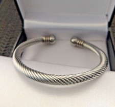 Mens Stainless Steel Silver Chunky Twisted Rope Torque Bangle, Gift For Dad UK