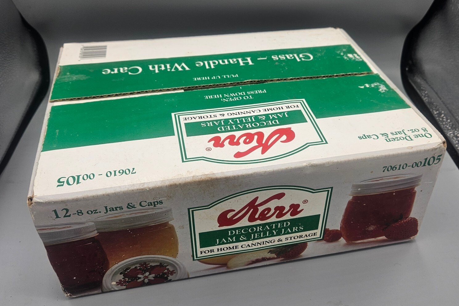 Vintage Kerr Decorated Jam & Jelly Jars & Lids 8 Oz. Case of 12 Sealed