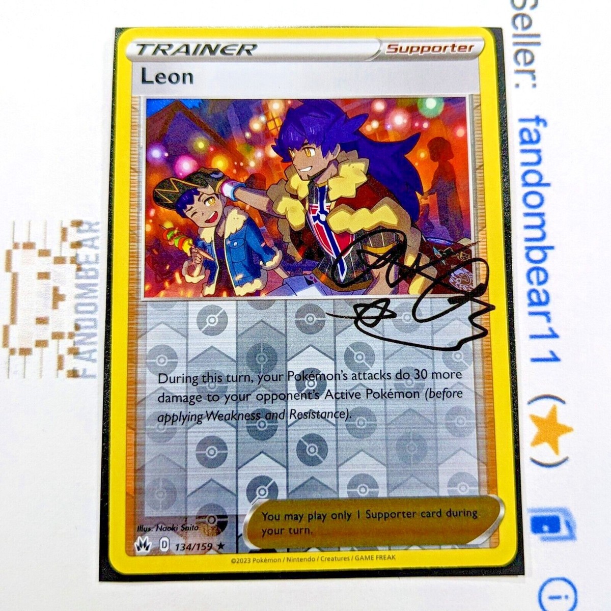 Leon REVERSE HOLO RARE Signature card 134/159 SWSH Crown Zenith