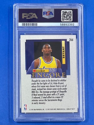1996-97 Fleer Ultra Kobe Bryant Encore Rookie RC Card #266 PSA 9