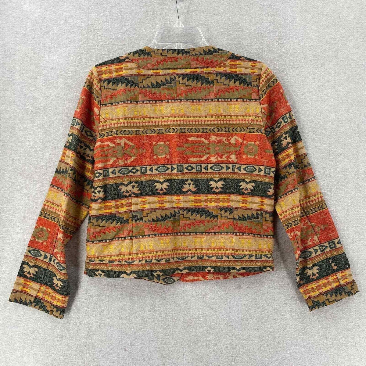 Chicos Jacket Womens Size XS Cropped Aztec Print Tan Red