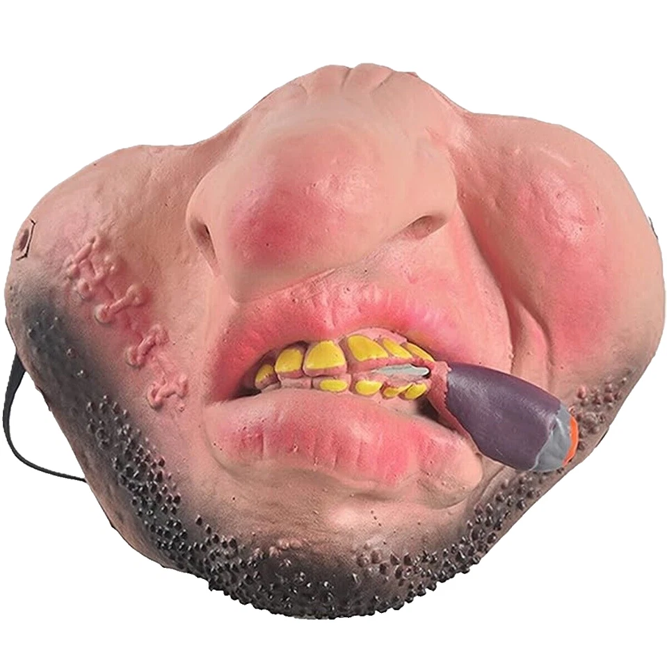 Máscara de látex meia máscara facial CARNY CICATRIZ ROSTO BANDIDO CHARUTO MORDAÇA ENGRAÇADA FANTASIA COSPLAY - Imagem 2 de 2