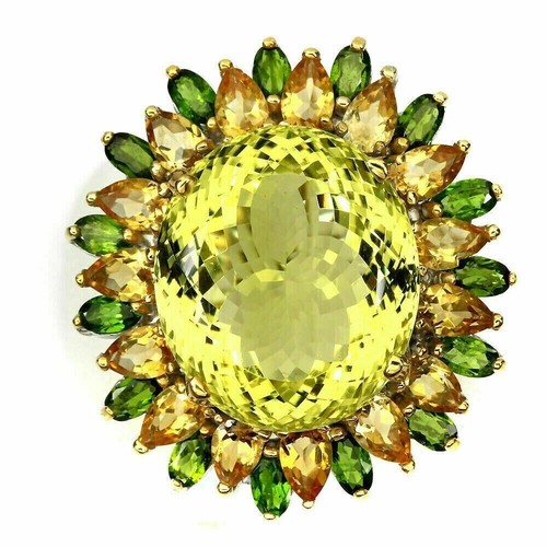 Silver Ring Lemon Quartz Citrine Chrome Diopside Genuine Gems Sterling T 1/2 - Picture 17 of 24