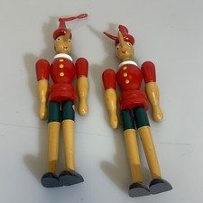 Coppia di Burattini in legno Pinocchio Souvenir Roma Snodato