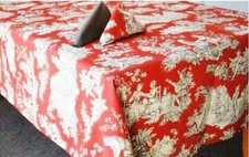 LE CLUNY, VILLANDRY RED, FRENCH COATED COTTON TOILE TABLECLOTH, 60" x 96", NEW