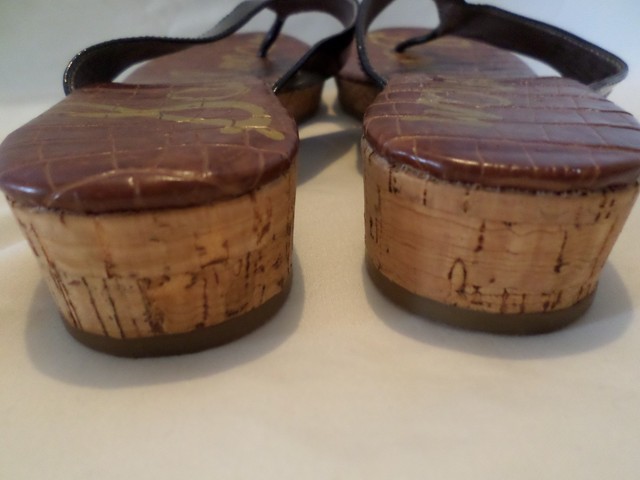 SAM EDELMAN Womens Tanya Black Patent Leather Flip Flops Sandals Cork Thong 8 M | eBay