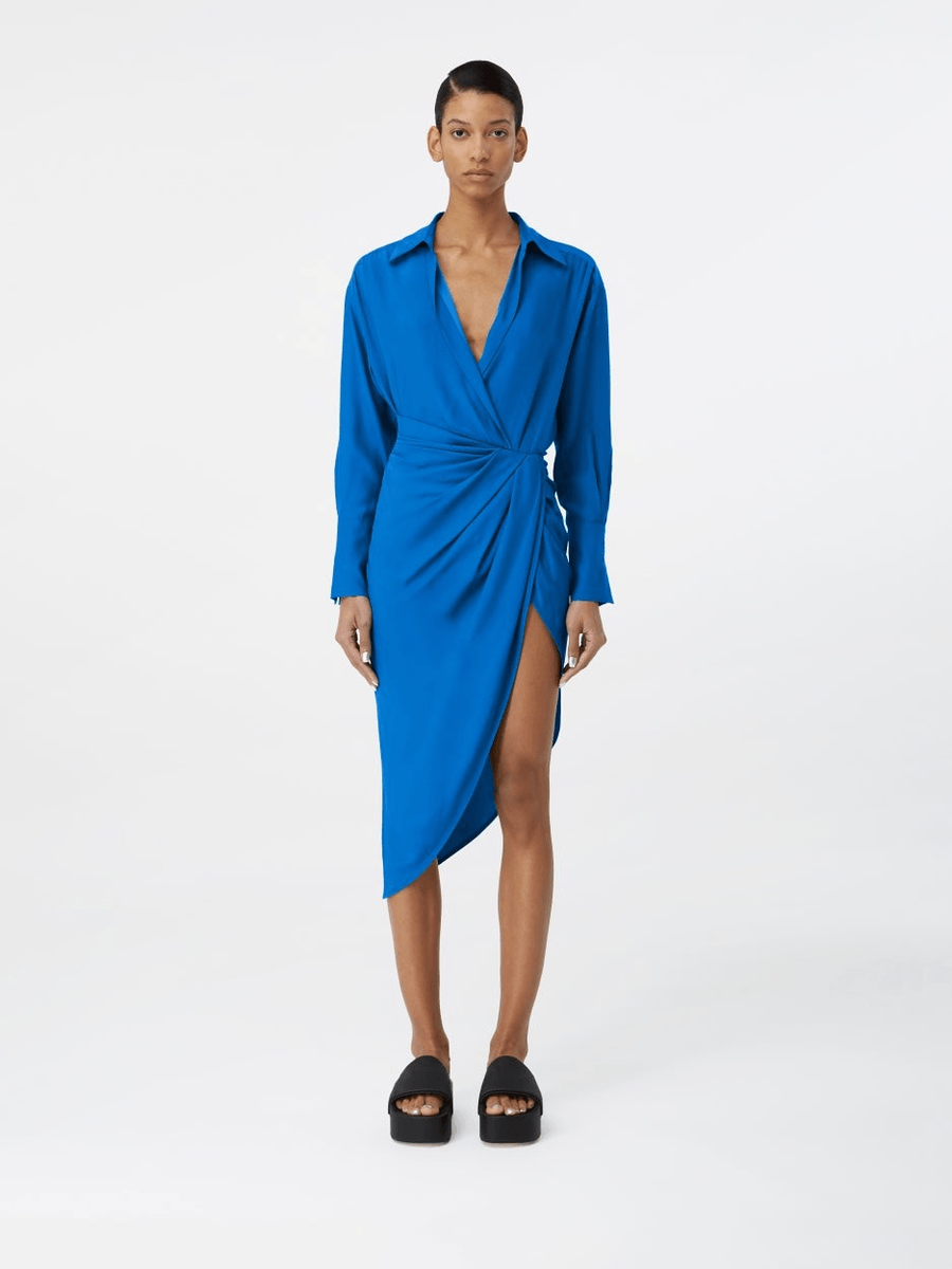 gauge81 shirt dress Naha Coral  Silk Mini Shirt Dress