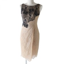VALENTINO 100% Silk Full Lace Sleeveless Dress Beige Black Size:6 Italy Elegant