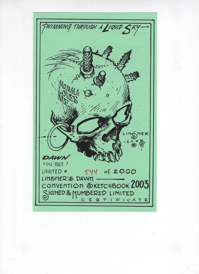 DAWN #1 2003 COMIC CON CONVENTION SKETCHBOOK  JOSEPH M LINSNER COA GGA CRY FOR - Image 3 of 3