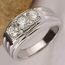 Men's Wedding Ring 2 Ct Round Cut Lab Created Diamond 14K White Gold plated