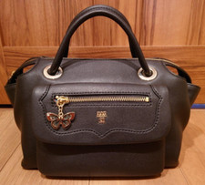 ANNA SUI Mash 2WAY Hand Boston Shoulder Bag Black Butterfly H7.1 W9.8 D4.7" Mint