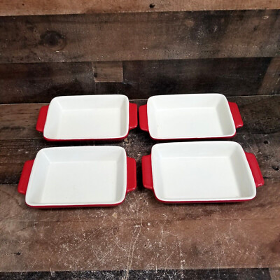 Set of 4 Swiss Pro red Mini Casserole Dishes Cookware 7inX4in
