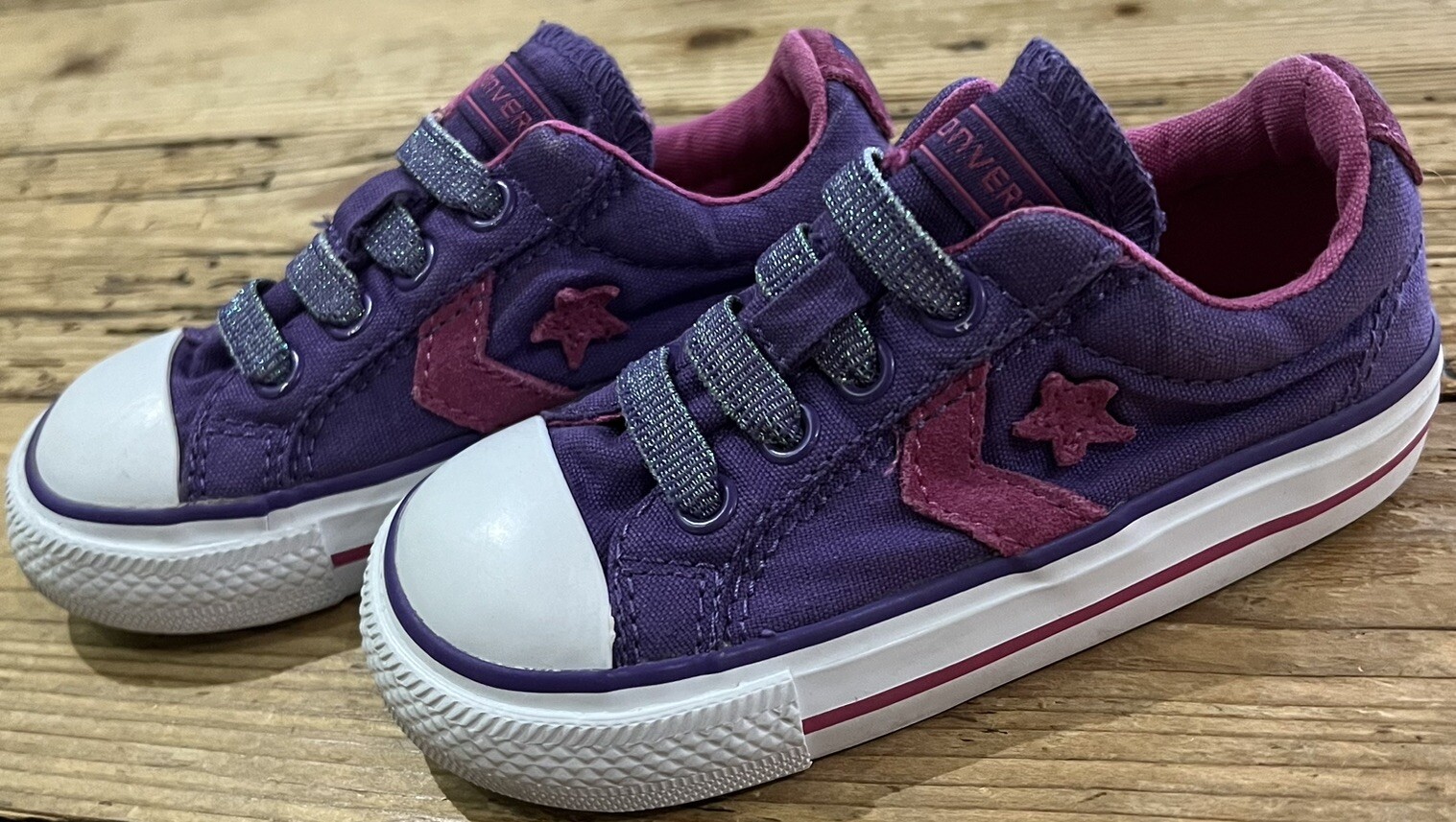 Converse All Star Sparkly Purple Lace up Toddler Shoes Size 6-image