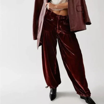 Free People Lotus Samthose weites Bein Bündchen rot Gr. 24