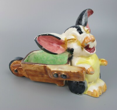 Schwein Figur. Studiokeramik. Handgefertigt. Vintage. Schweinchen Zugschubkarre.