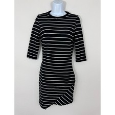 Mango Women’s Black White Striped Knit Bodycon Dress Size XS Asymmetrical Hem