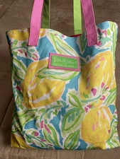 Lilly Pulitzer for Estée Lauder Canvas Tropical Blues Pinks Greens Tote Bag