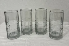 Lot Of 4 Anchor Hocking Tartan Clear Glass Tall 16 oz Iced Tea Tumblers Glasses