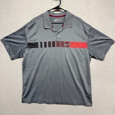Nike Golf Polo Shirt Men  s Sz XL Dri-Fit Gray Red Chest Stripe Swoosh