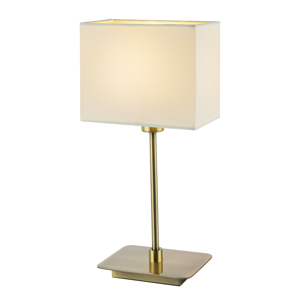 Contemporary Antique Brass Bedside Table Lamp with White Cotton Fabric Shade ...