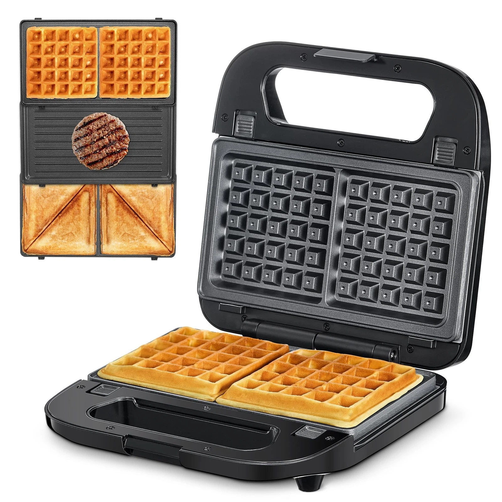 3 In 1 Electric Sandwich Maker Press Grill with Removable Non Stick Plates