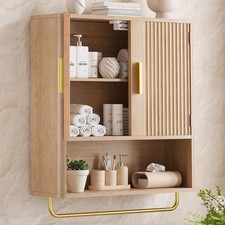 Bathroom Cabinet Wall Mount with Fluted Door Panel  Adjustable Shelf, Medici...