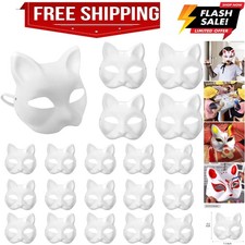 Therian Masks White Paper Cat Masks to Painted Animal Cosplay Facemask Masque...