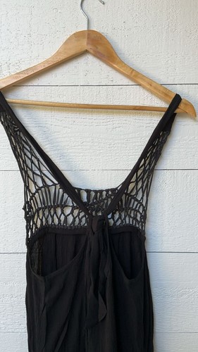 Roxy Crochet Sleeveless Black Long Maxi Dress Slip Macrame Resort Beach S 181104 - Picture 5 of 9