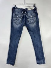 Rock Revival Alivia Jeans Womens 28 Straight Leg Blue Denim Fleur de Lis Pockets