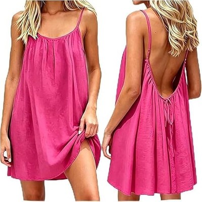 Sommer Cami Lounge Kleid für Damen, verstellbare rückenfreie Träger kurzes Kleid