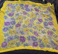Vtg Silk Scarf Baar  Beards Top Hit Fashions Purple Yellow Blue Floral Flowers