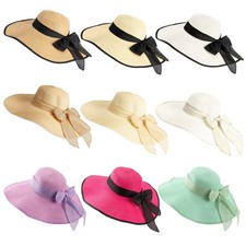 9 Pcs Sun Straw Hat Wide Brim Summer Big Bowknot Straw Hat Floppy Beach Hats ...