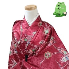 Kaerutei Kimono Red Purple Butterfly Washable Synthetic Fiber Used Japan