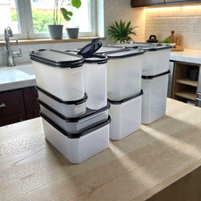Tupperware Modular Mates 11 Pc Set Black Rectangle Square Oval Super Oval NOS