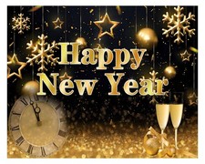 Happy New Year Backdrop 8x6ft Black Gold Photography Background YY11502