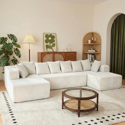 NEW 130'' Cloud Corduroy U-Shaped Modular Sofa, No Assembly, Beige