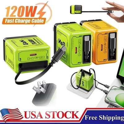 2 in 1 Gan Charger(Type C/L), 120W Compatible Fast, Retractable Wall NEW