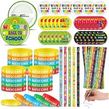 Vibrant 90 Pcs School Party Supplies: Pencils, Wristbands & Badges Included