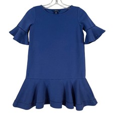 Polo Ralph Lauren Girls Blue Drop Waist Ruffle Dress Short Bell Sleeve M 8-10