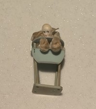 Vintage Celluloid Baby In Highchair Toy Blue Mini