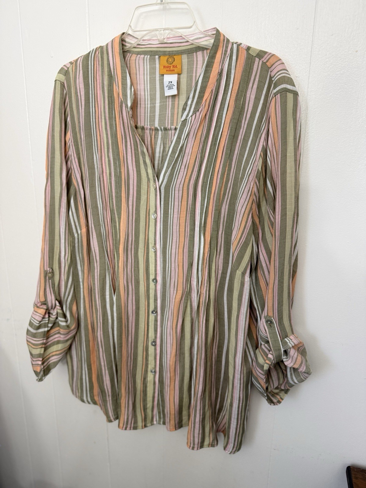 Ruby Rd 2X Boho Chic Striped Tunic Blouse Peach O… - image 5