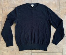 J Crew Men  s Large Black Textured Knit Cotton Sweater Crewneck Pullover