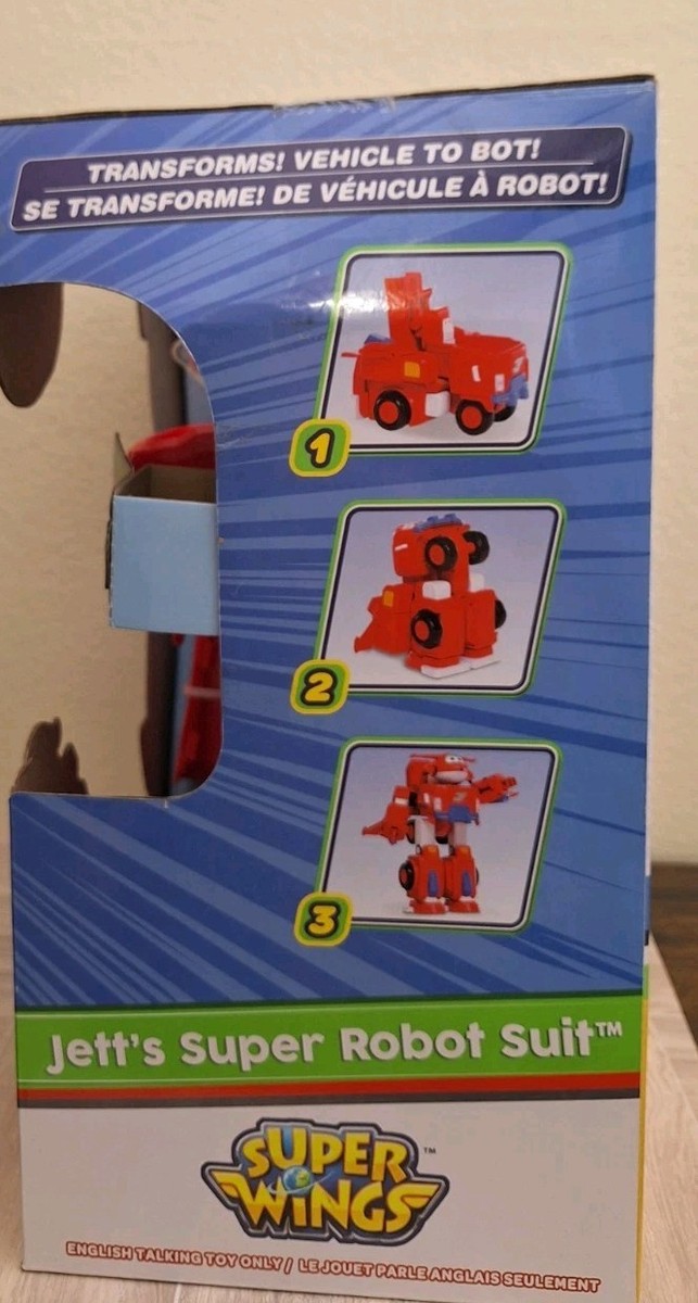 Super Wings Robot trasformabile Jett, altezza 17 cm, 2 in 1 robot trasformabile e veicolo giocattolo, con personaggio alto 5 cm, giocattolo per bambini dai 3 anni in su, maschi e femmine